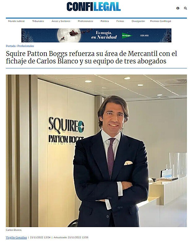 Squire Patton Boggs refuerza su rea de Mercantil con el fichaje de Carlos Blanco y su equipo de tres abogados